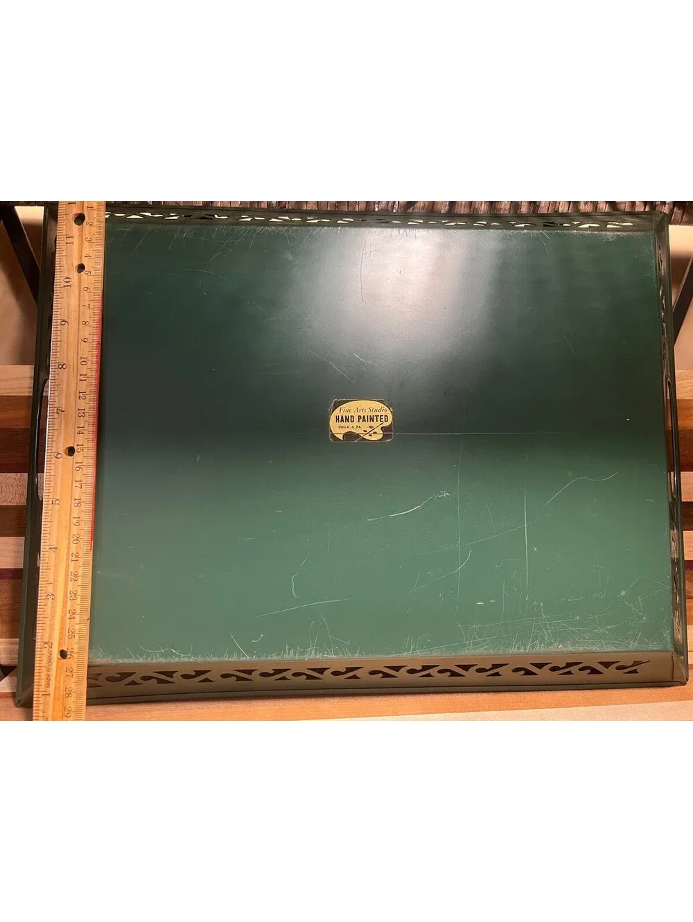 Vintage Hand Painted Floral Metal Serving Tray Mid Century Tea Tray